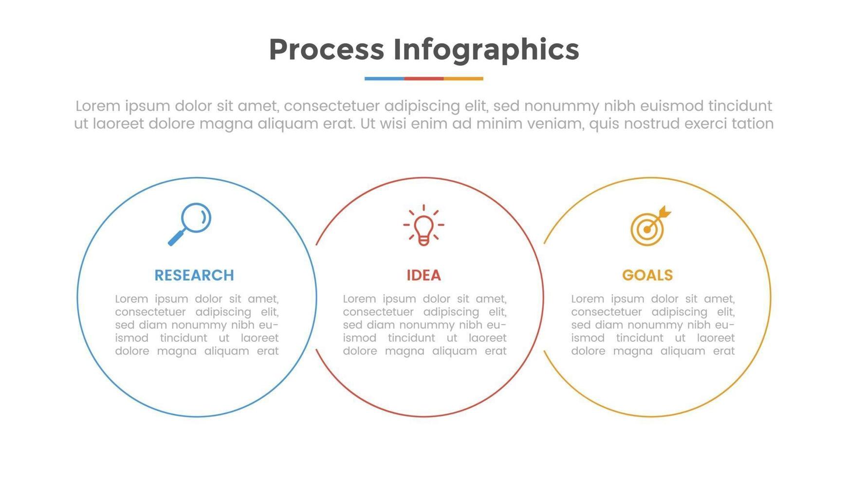 process infographic with 3 list point and circle shape and modern vector