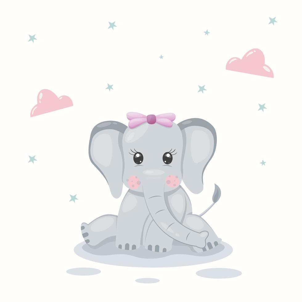 concepto de personaje lindo elefante con cara de sonrisa de dibujos animados vector