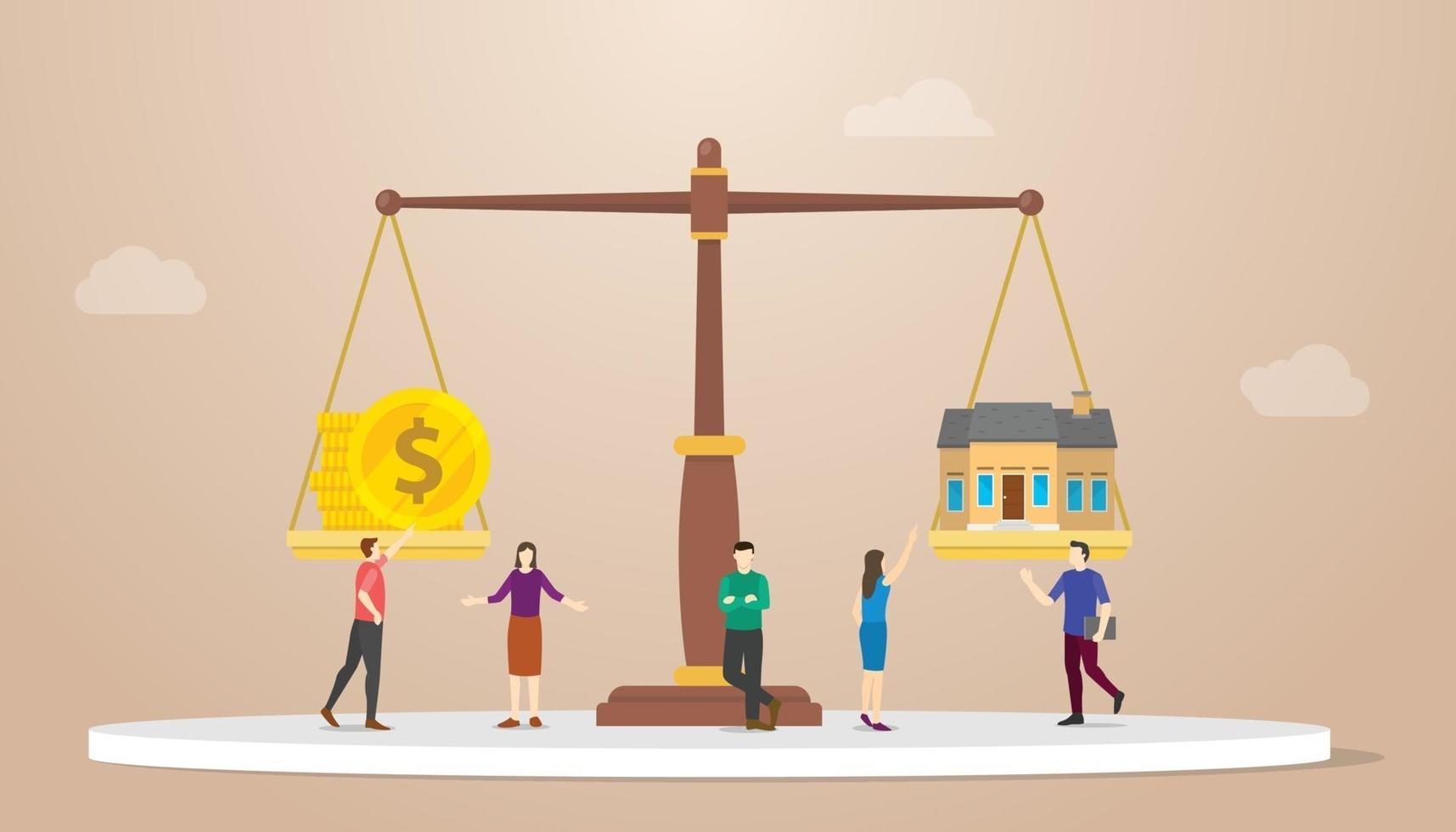 house vs money cash investment on scale comparison vector