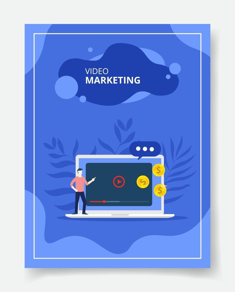 Video marketing men present on laptop for template of banners vector