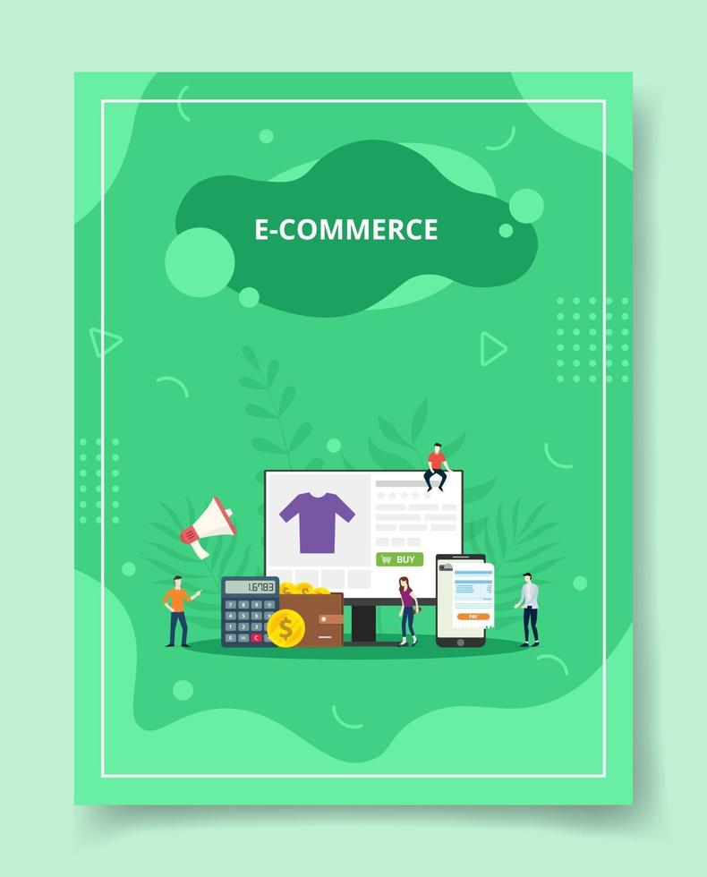 e commerce people standing sitting around computer vector