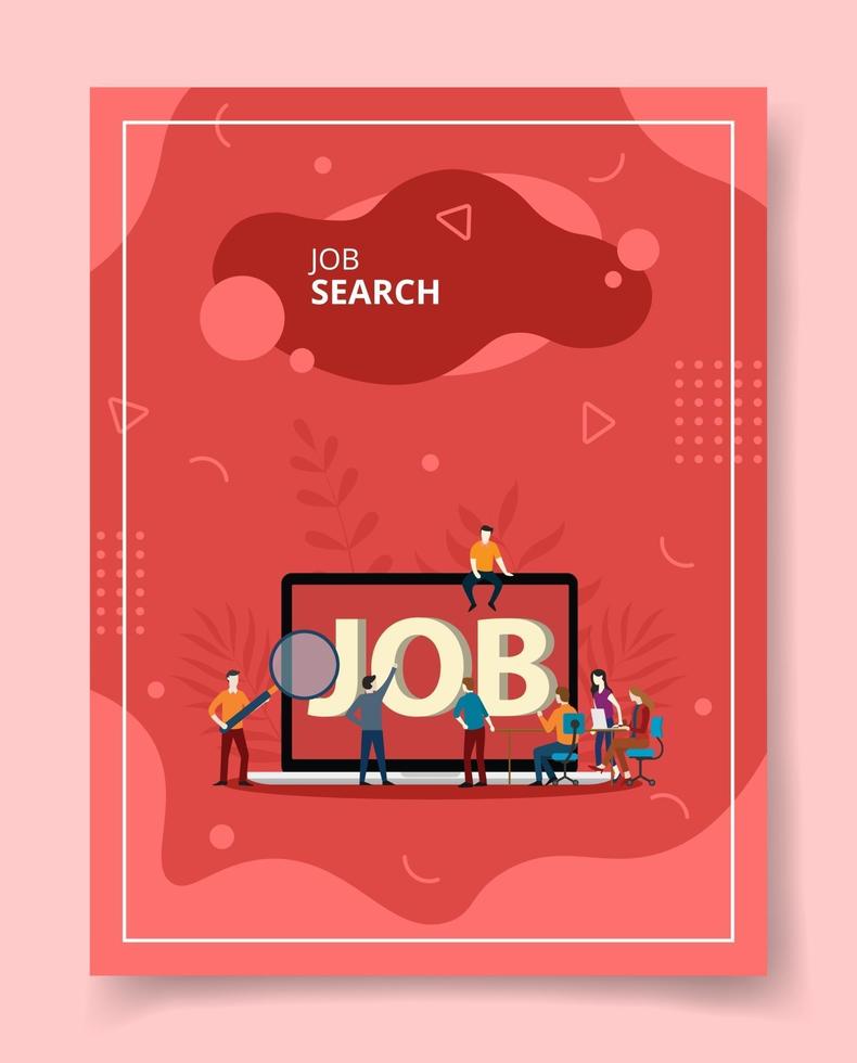 job searching people standing sitting magnifier front laptop vector