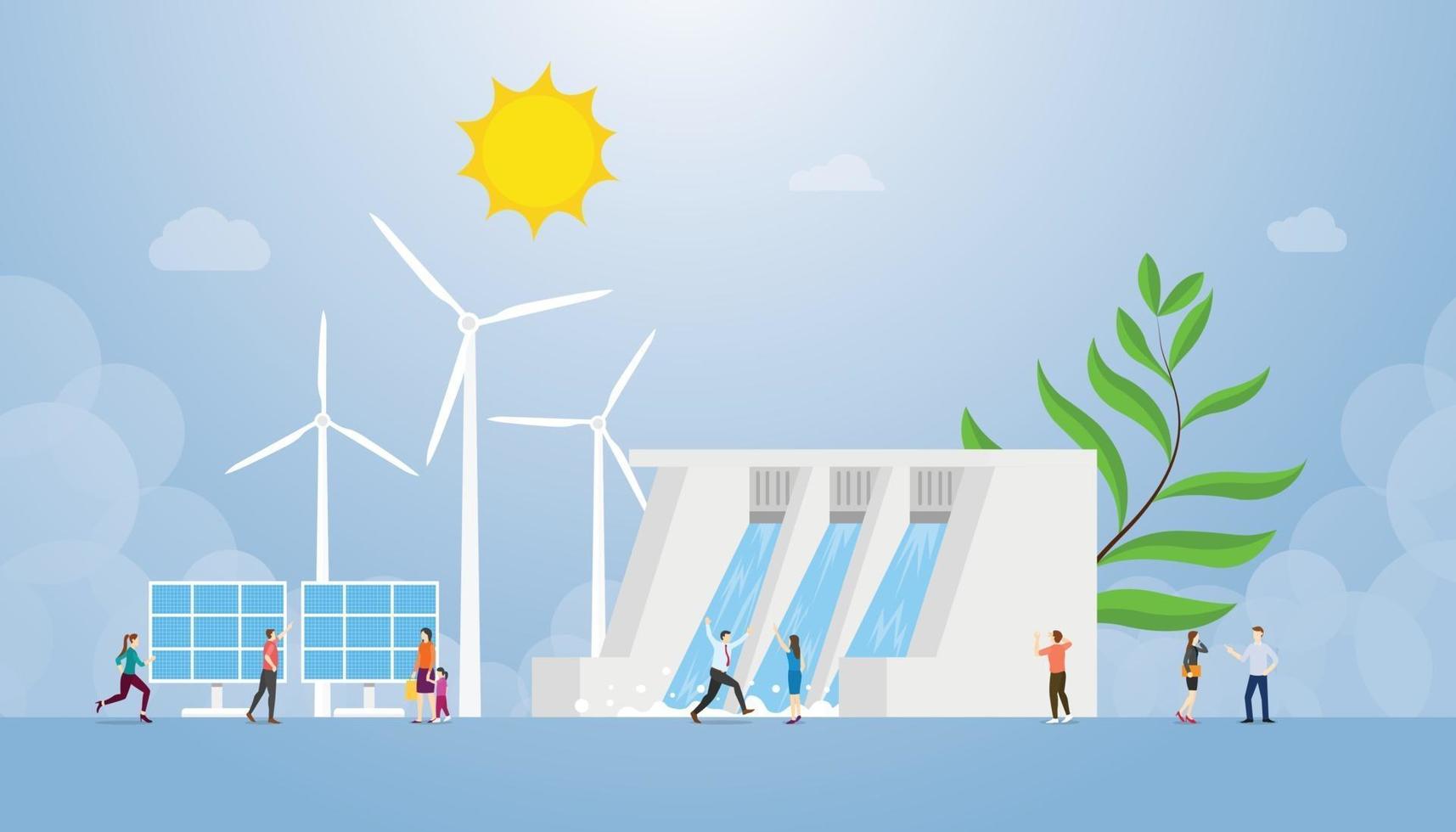 clean energy renewable elctricity powerconcept with various model vector