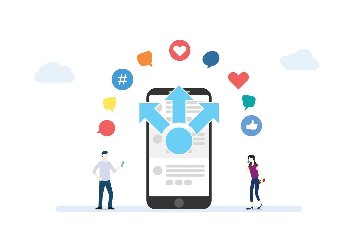 mobile content sharing concept with smartphone and social media vector