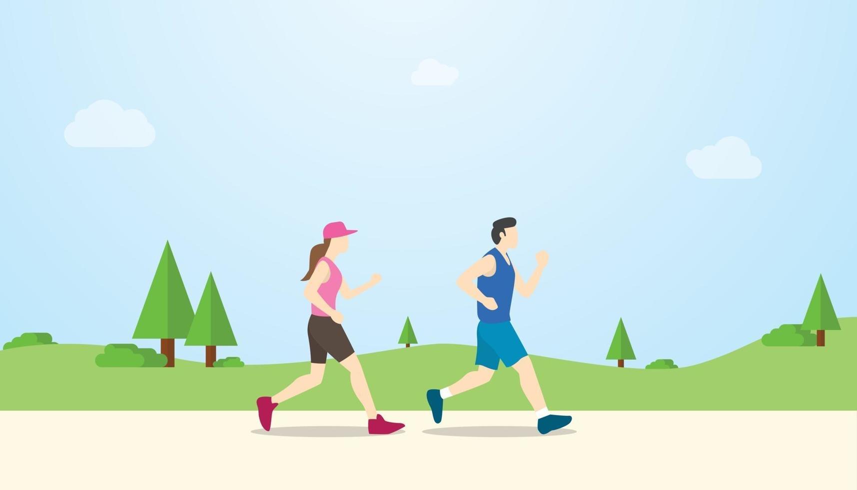 couple run together with nature background with clear sky vector