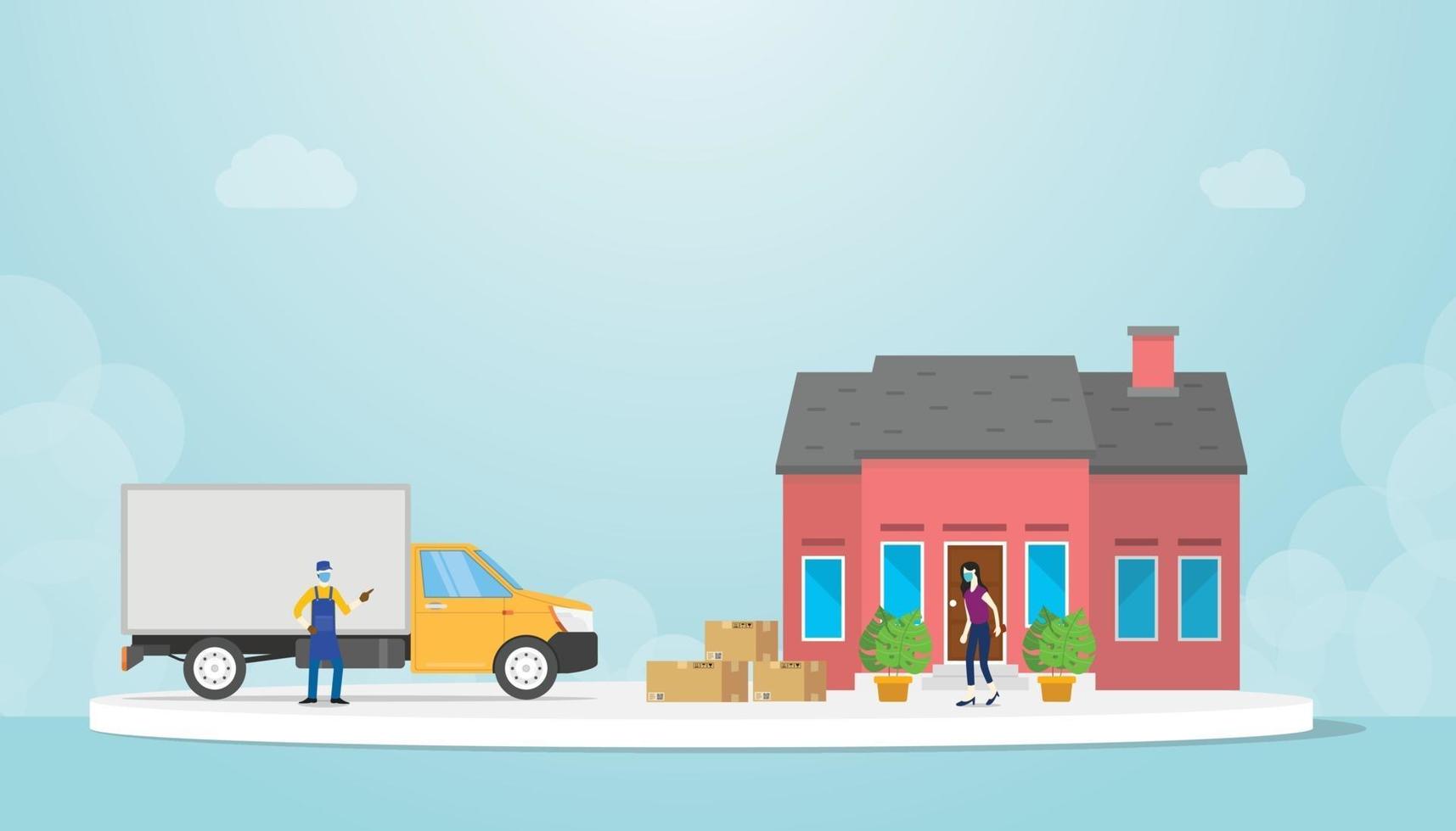 safe delivery concept in corona covid-19 season pandemic with people vector