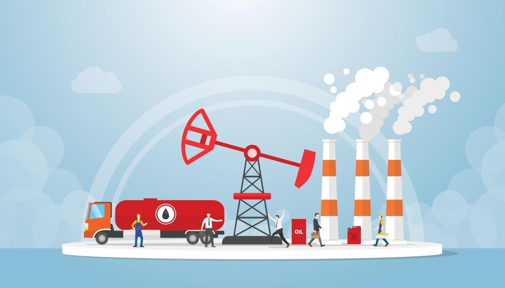 oil and gas concept with truck tanker and oil refinery industry vector