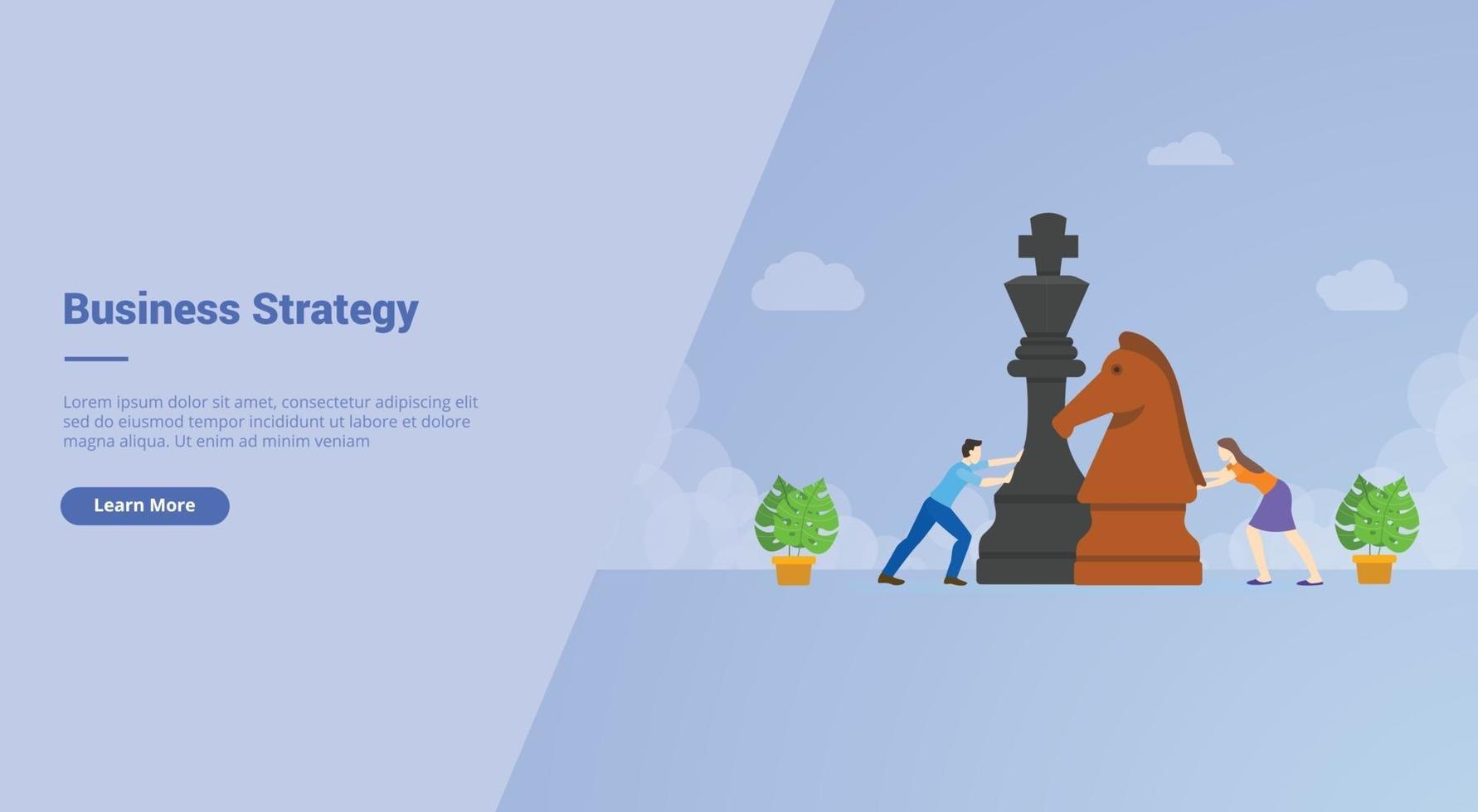 Business strategy men and women play big chess pieces campaign vector