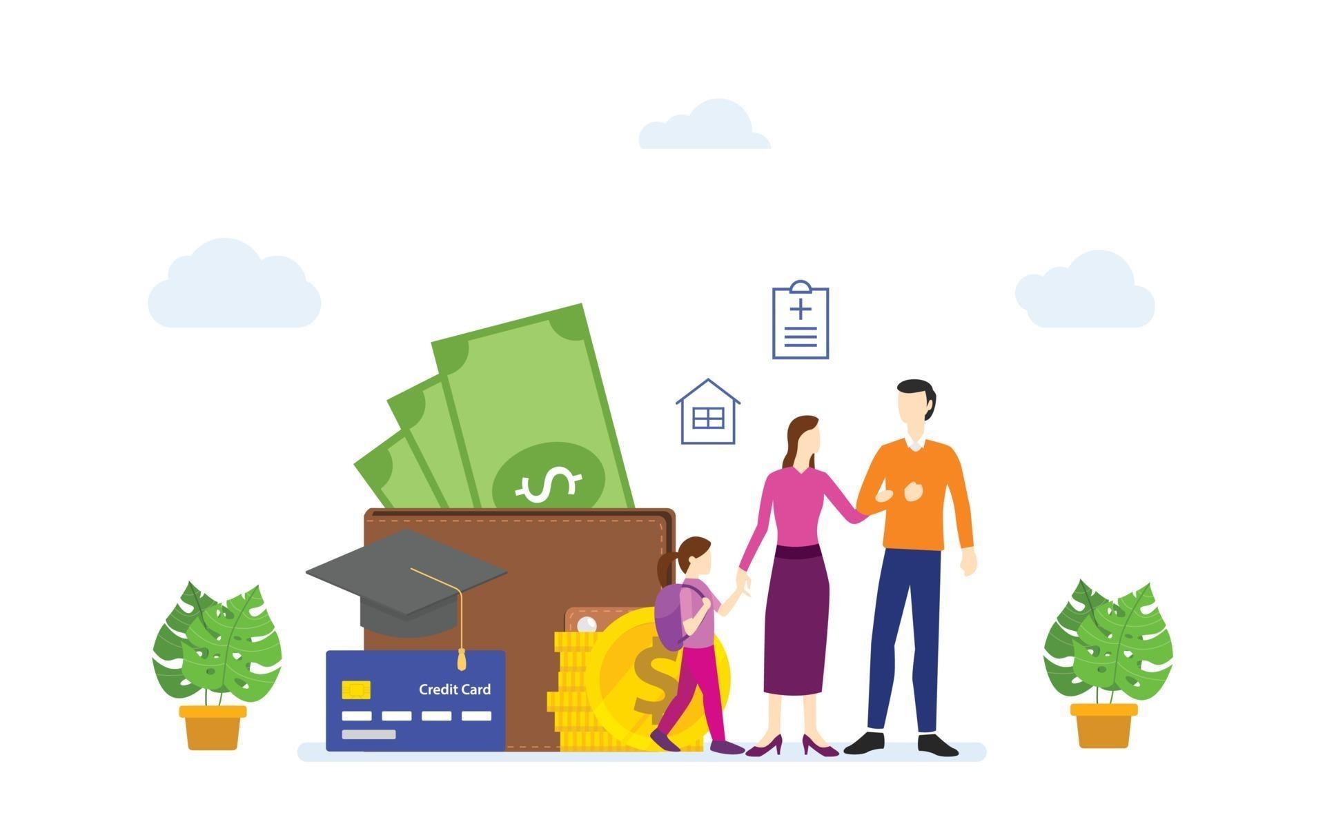 Families work together to save money to plan their financial future 3301790 Vector Art at Vecteezy