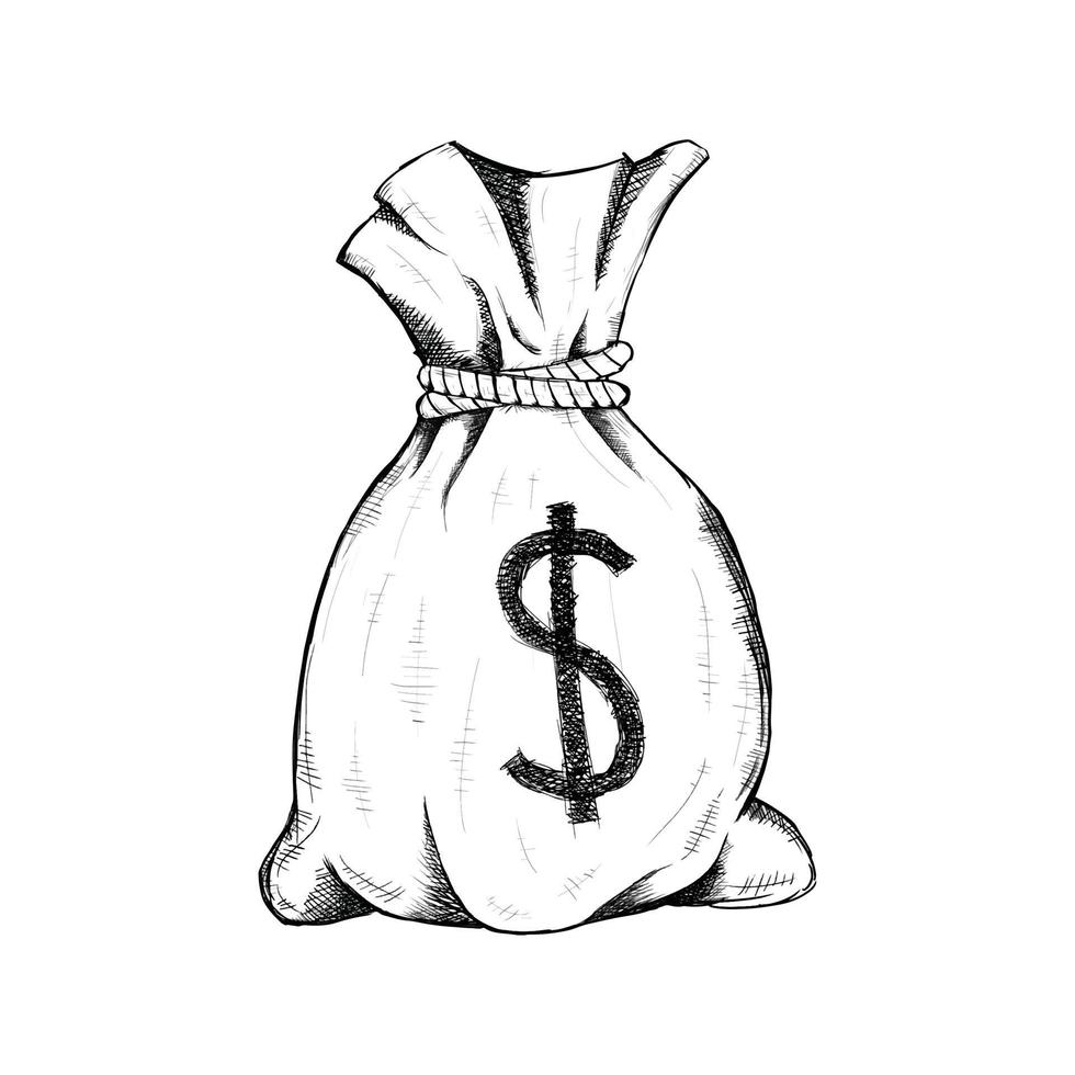 money bag with dollar sign for wild west icon sketch hand drawn vector