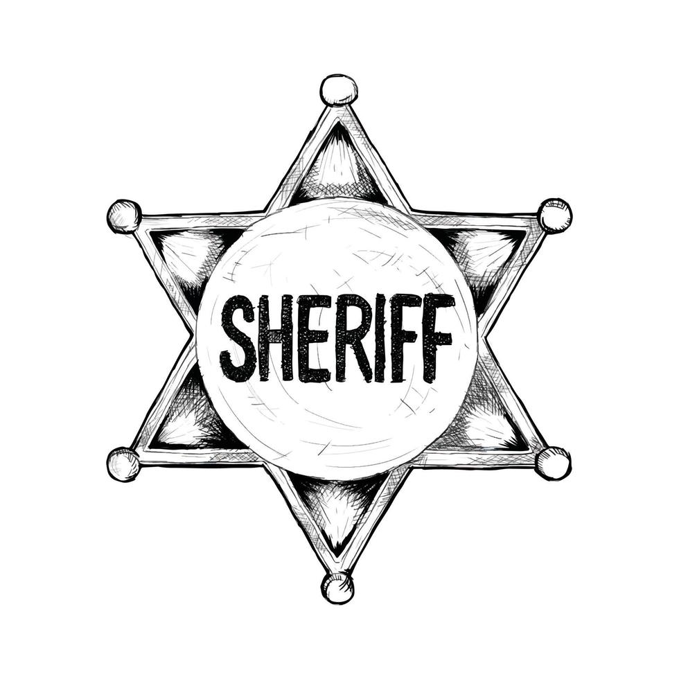 insignia del sheriff para el bosquejo del icono del salvaje oeste ilustración dibujada a mano vector