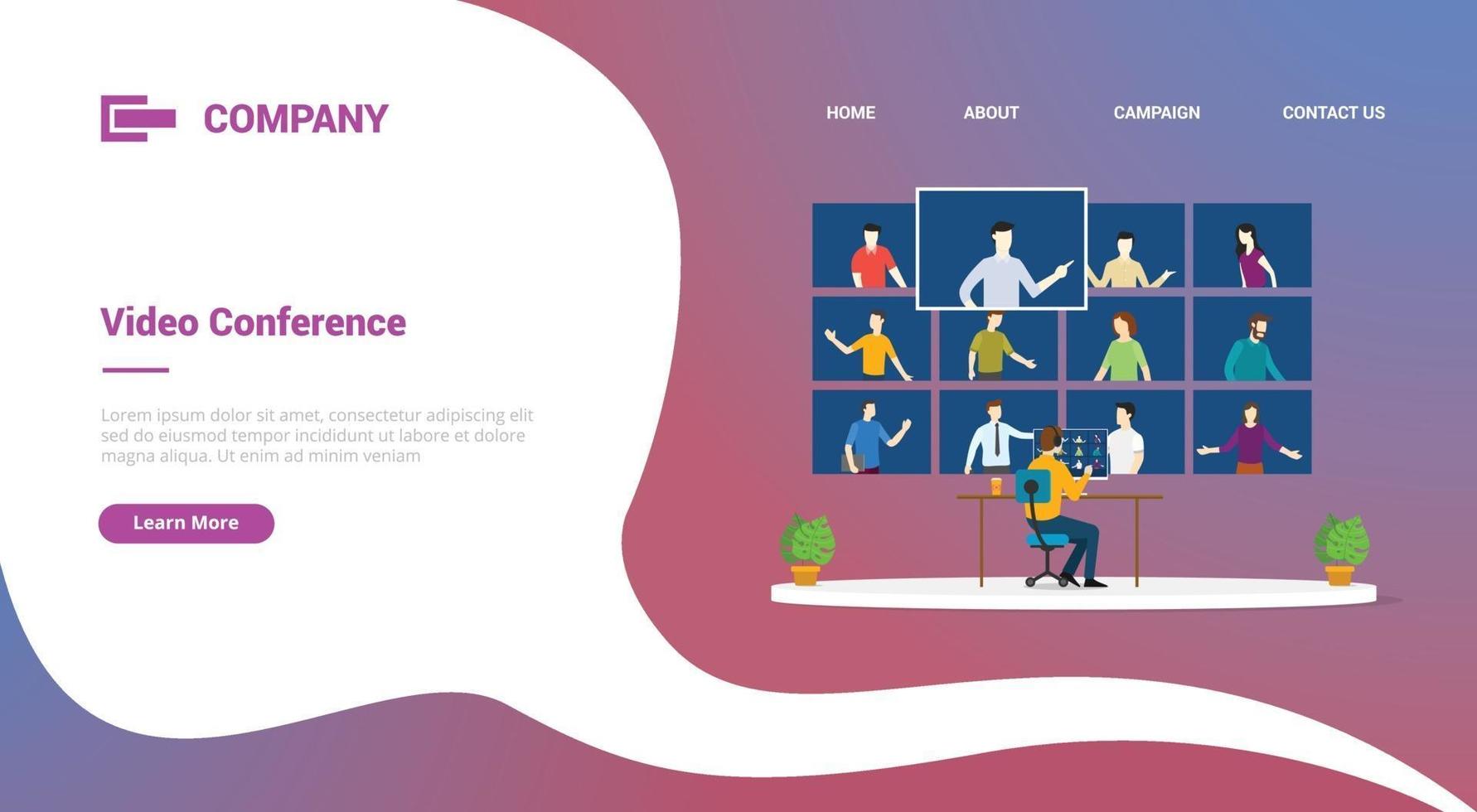 video conference with computer desktop and people online talks vector