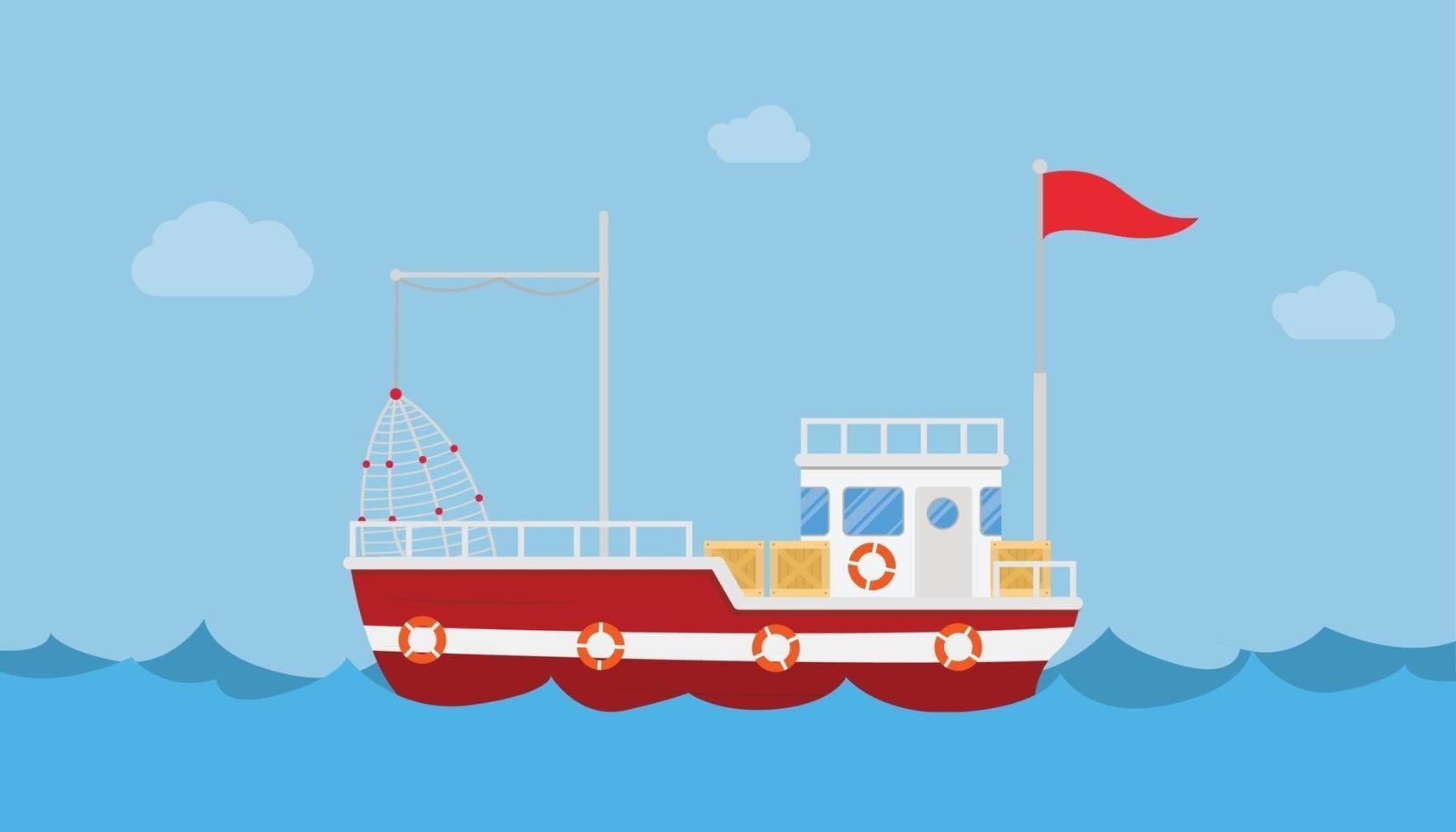 fishery boat alone in the sea ocean with blue water and clean sky vector