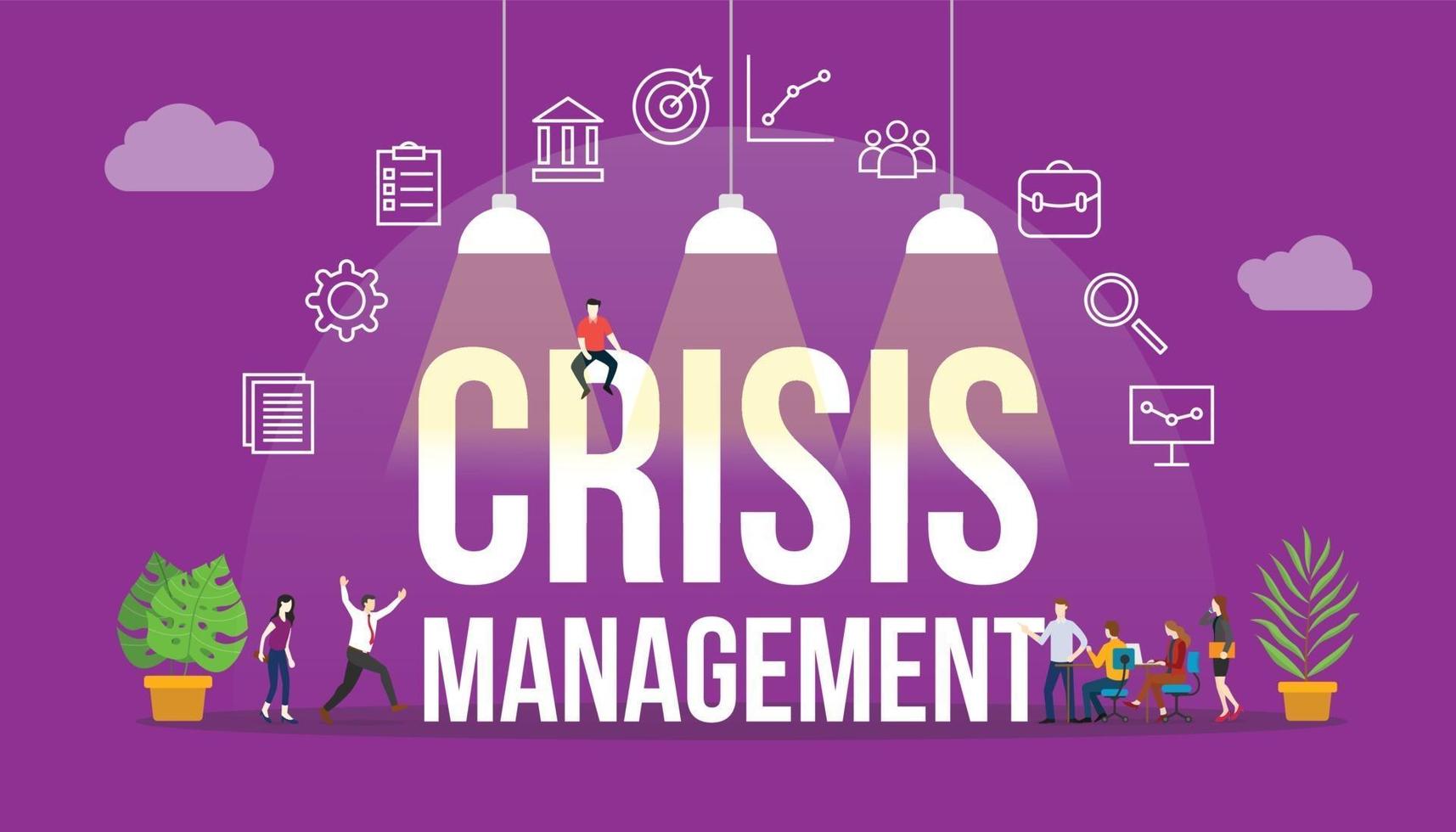 crisis management company concept with people and big text word vector