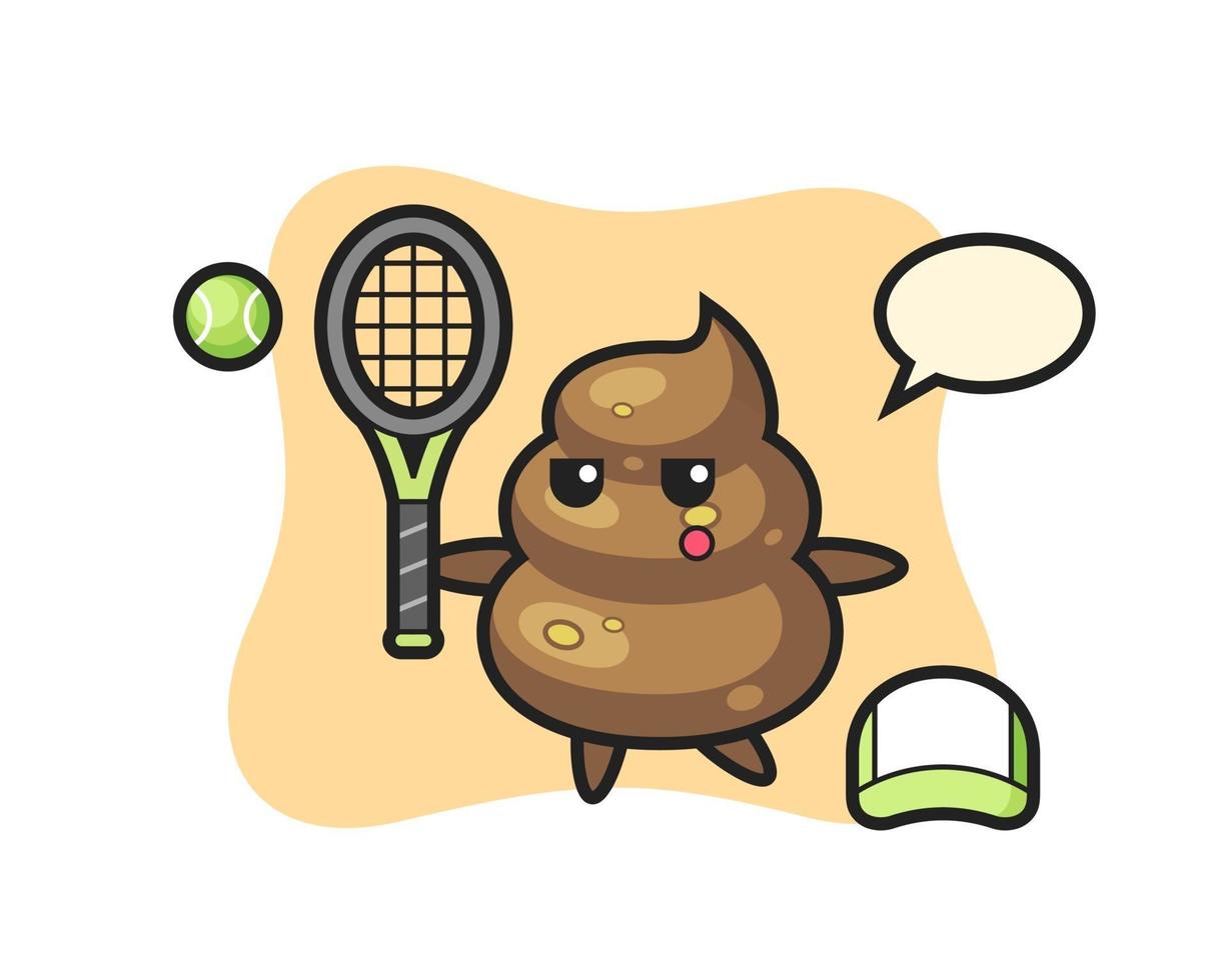 Cartoon character of poop as a tennis player vector