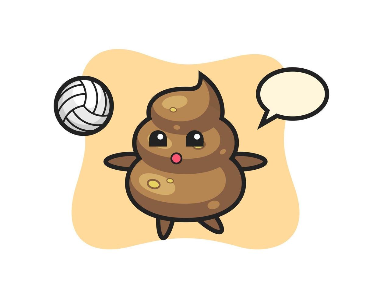Character cartoon of poop is playing volleyball vector