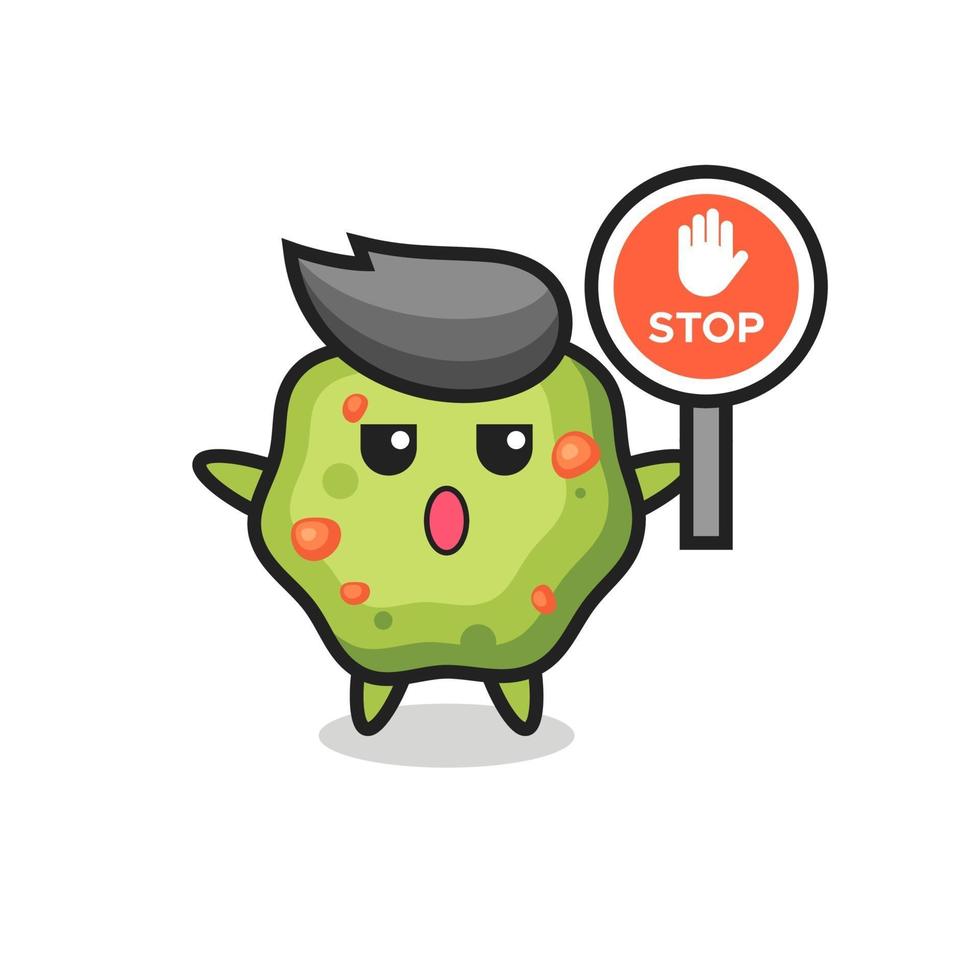 puke character illustration holding a stop sign vector