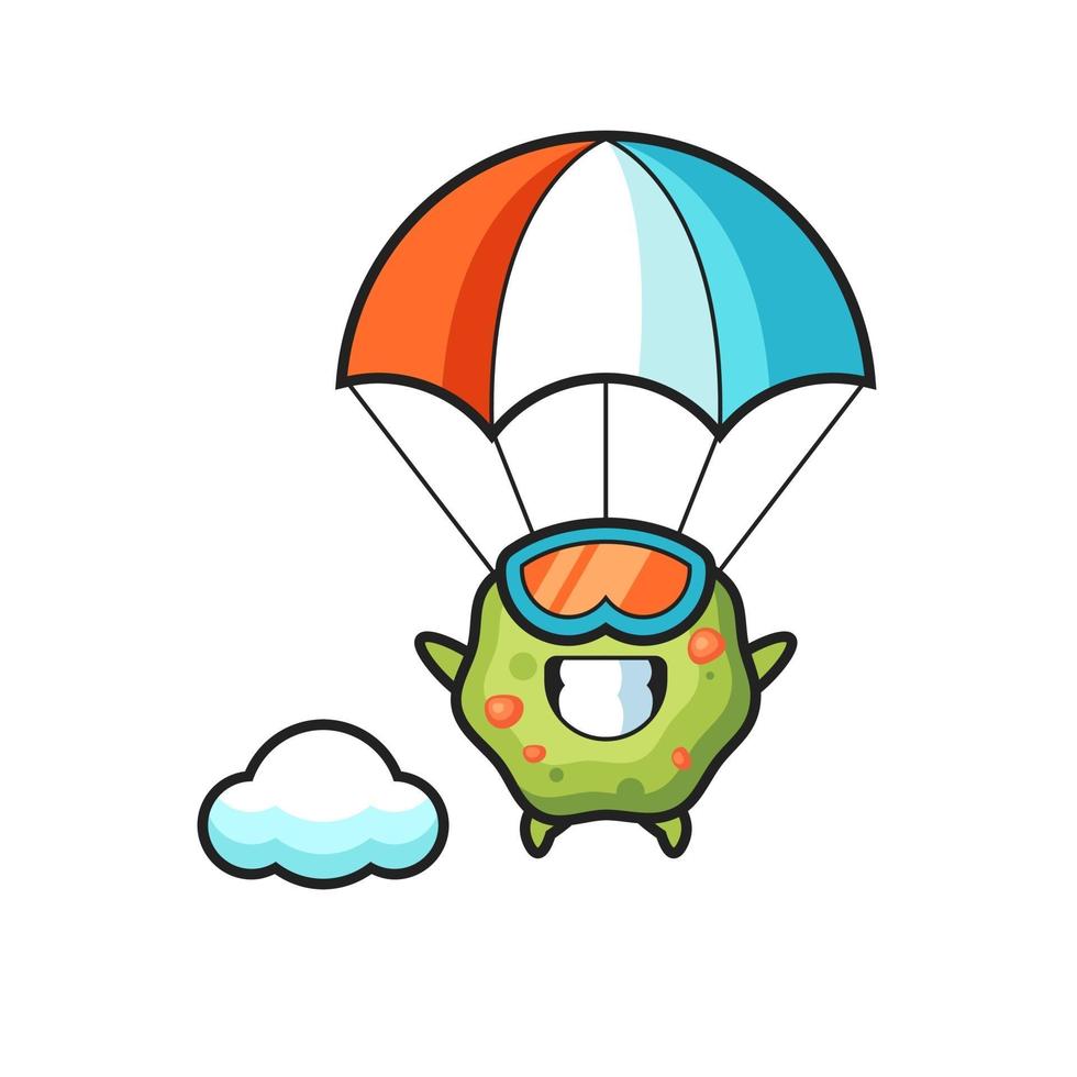 puke mascot cartoon is skydiving with happy gesture vector