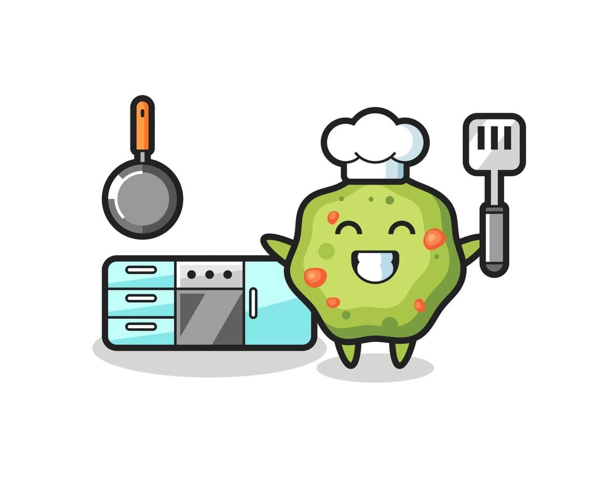 puke character illustration as a chef is cooking vector