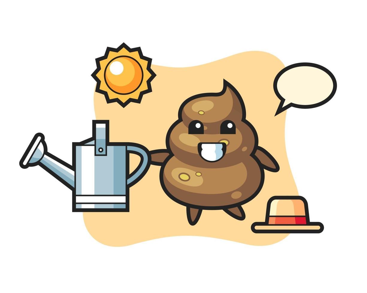 Cartoon character of poop holding watering can vector
