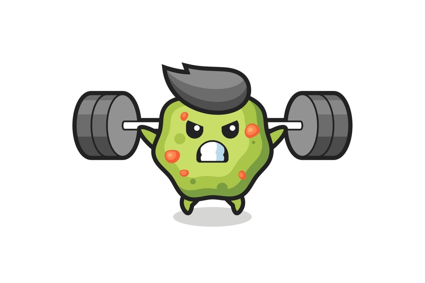 puke mascot cartoon with a barbell vector