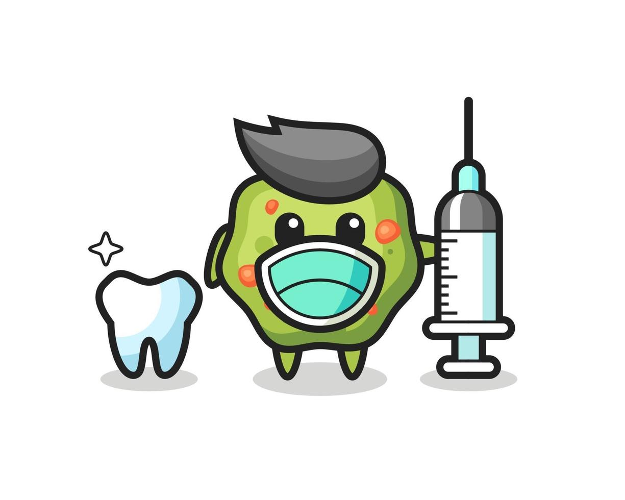 personaje de mascota de vómito como dentista vector