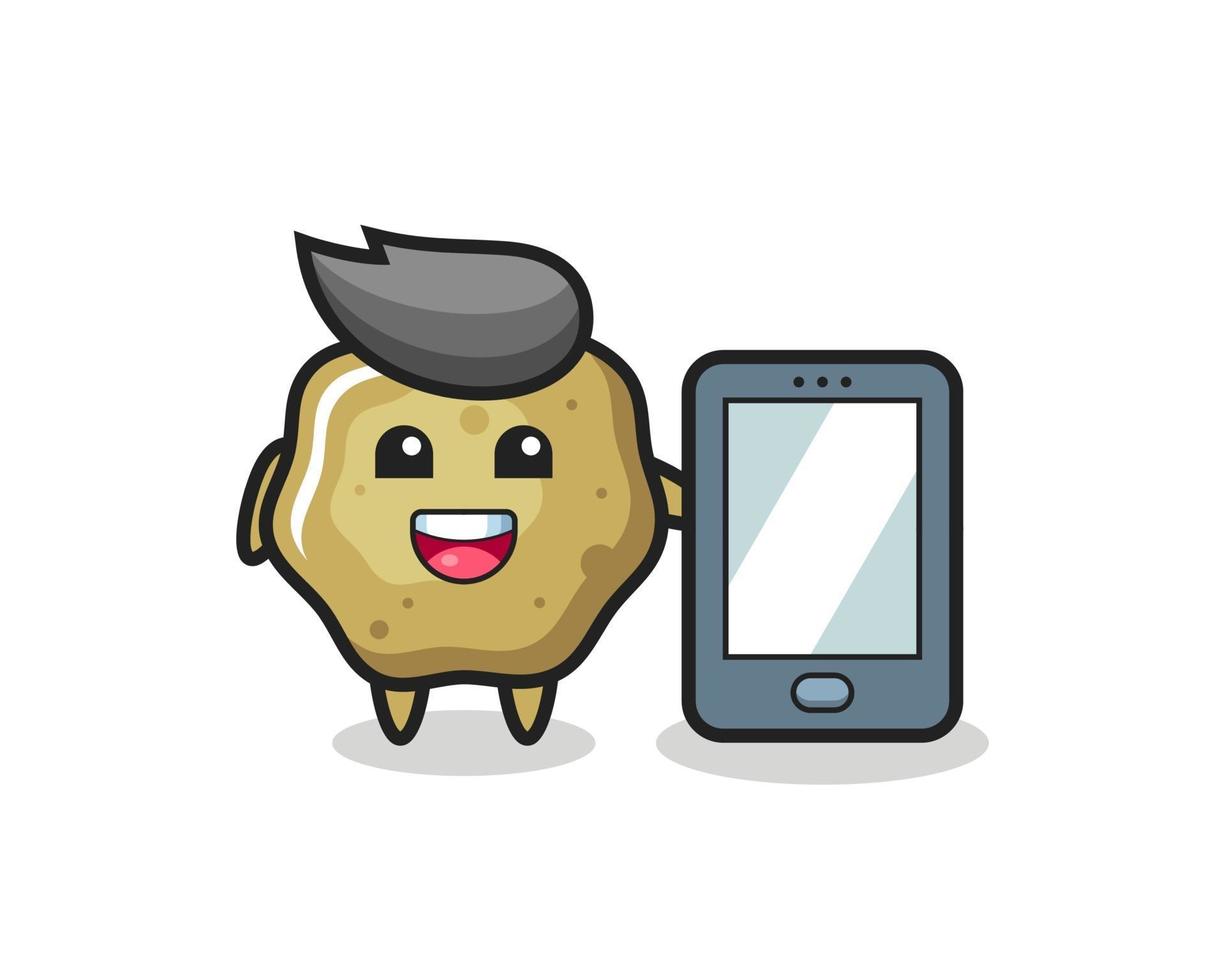 loose stools illustration cartoon holding a smartphone vector