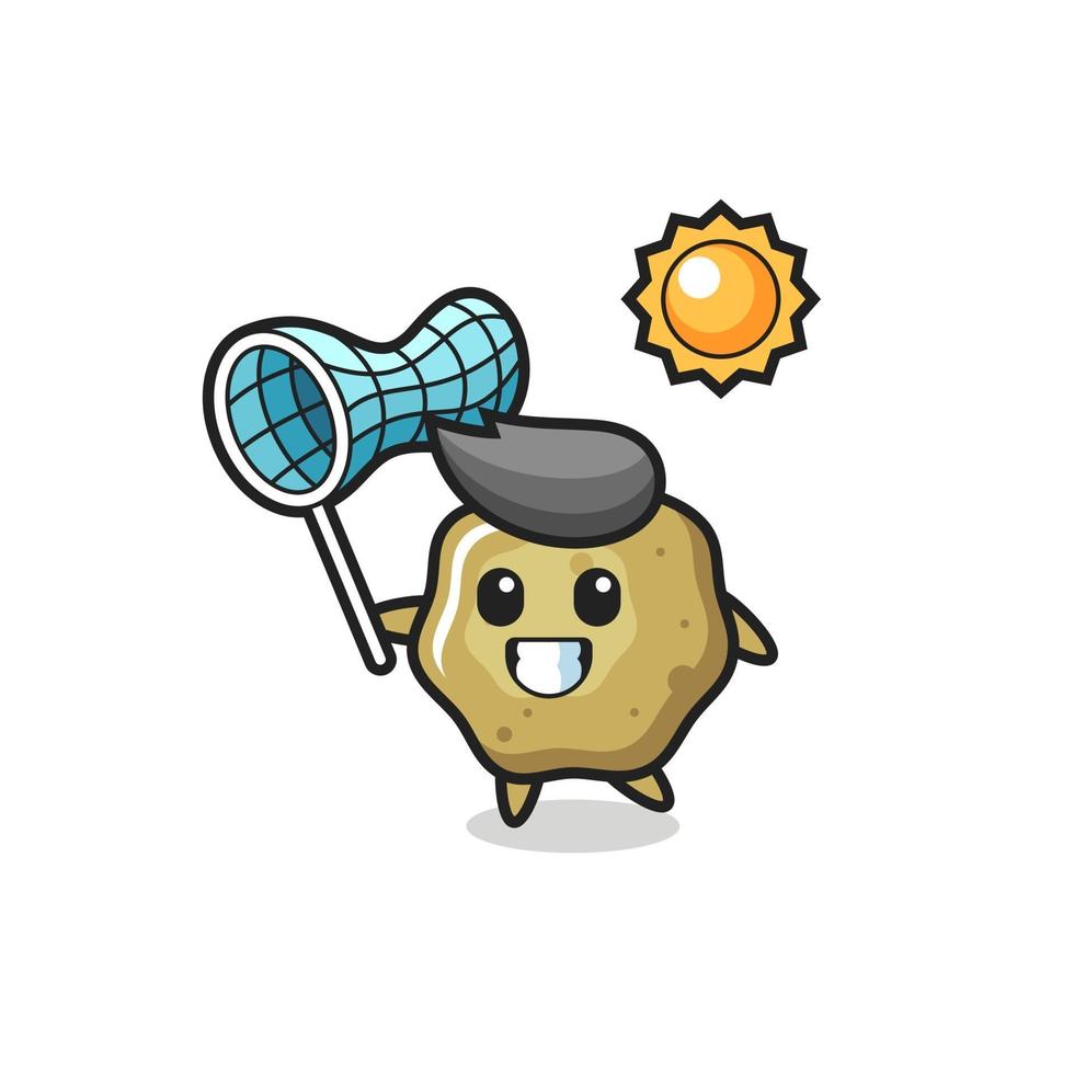 loose stools mascot illustration is catching butterfly vector