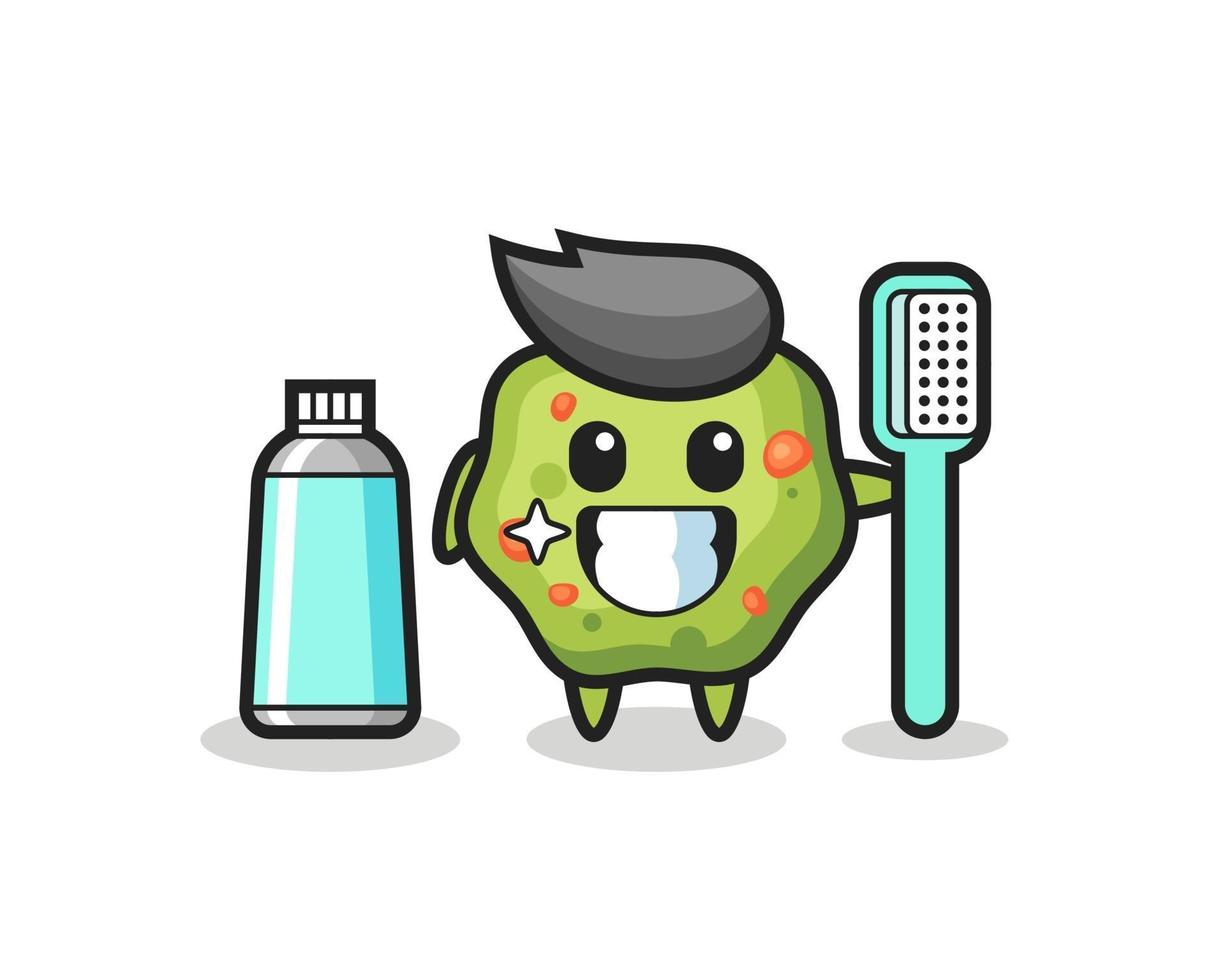 Ilustración de mascota de vómito con un cepillo de dientes vector