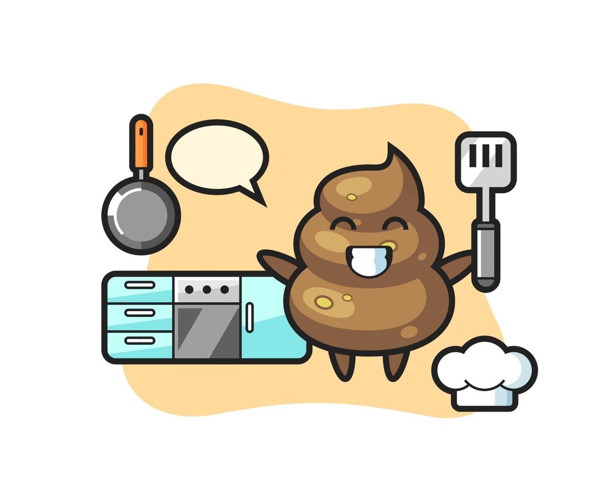 poop character illustration as a chef is cooking vector