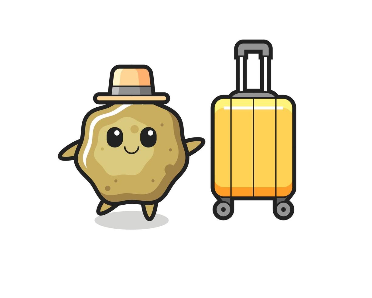 loose stools cartoon illustration with luggage on vacation vector