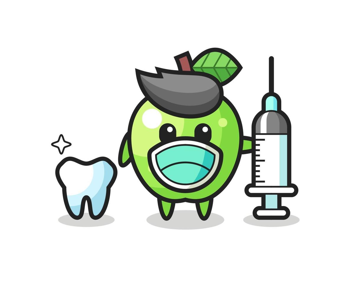 Mascot character of green apple as a dentist vector