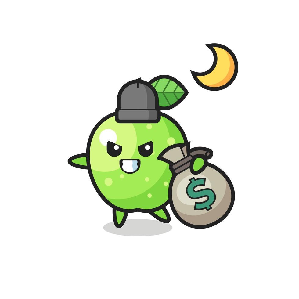 Illustration of green apple cartoon is stolen the money vector