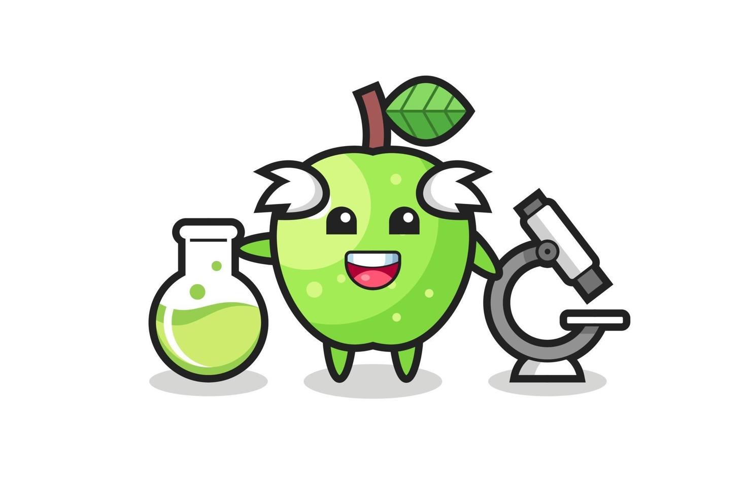 personaje mascota de manzana verde como científico vector