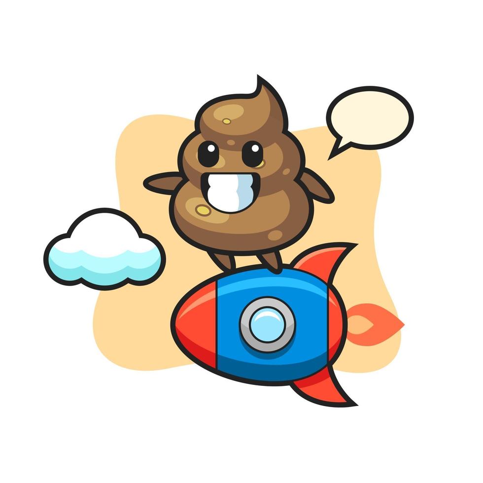 poop mascot character riding a rocket vector