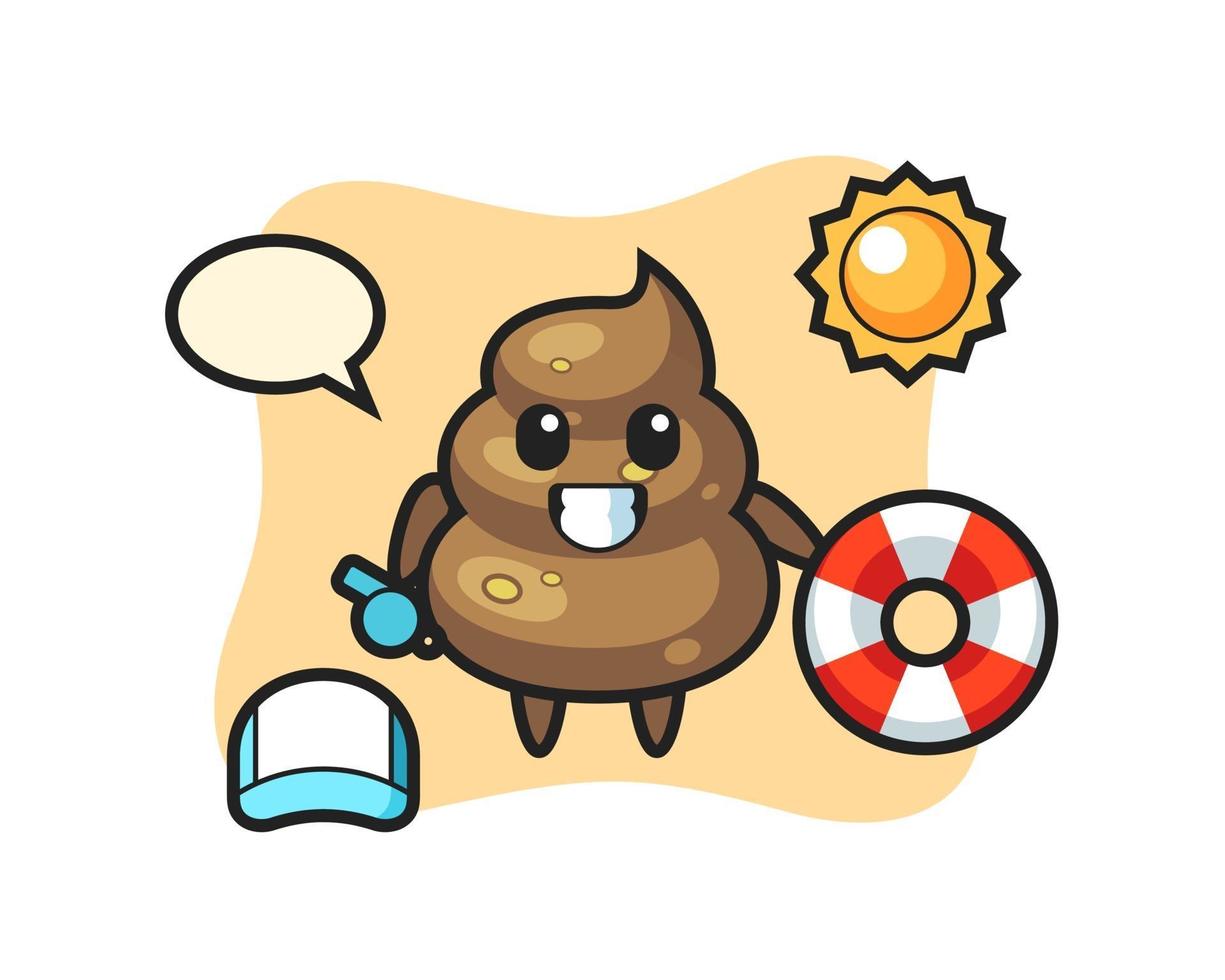Cartoon mascot of poop as a beach guard vector