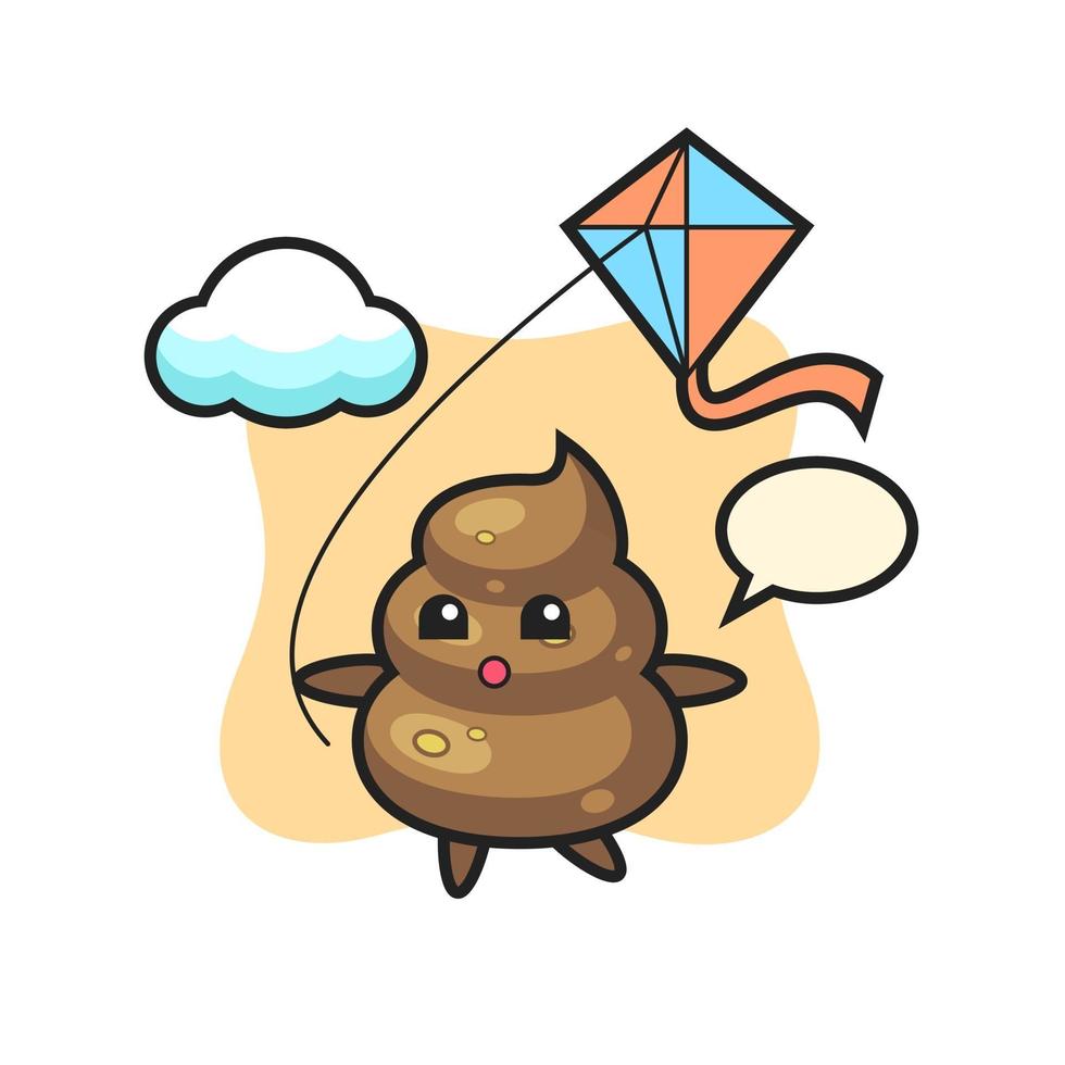 poop mascot illustration is playing kite vector