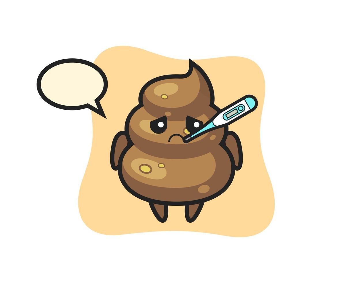 poop mascot character with fever condition vector