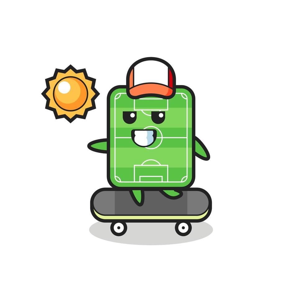 ilustración de personaje de campo de fútbol andar en patineta vector