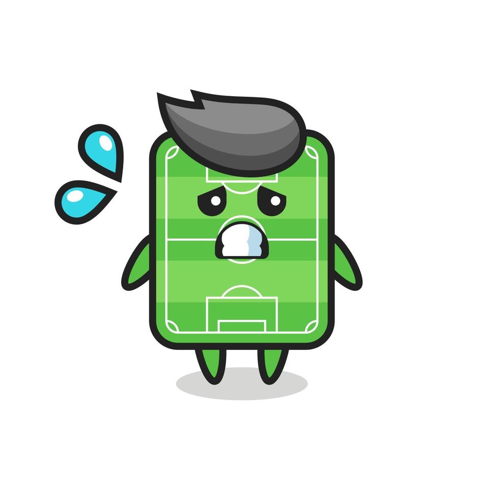 personaje de mascota de campo de fútbol con gesto de miedo vector