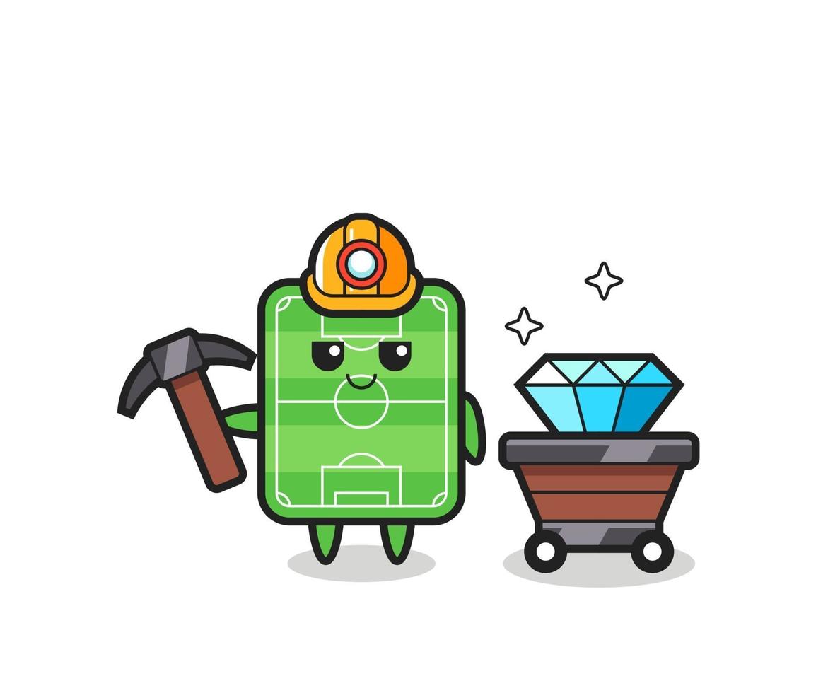 Ilustración de personaje de campo de fútbol como minero. vector