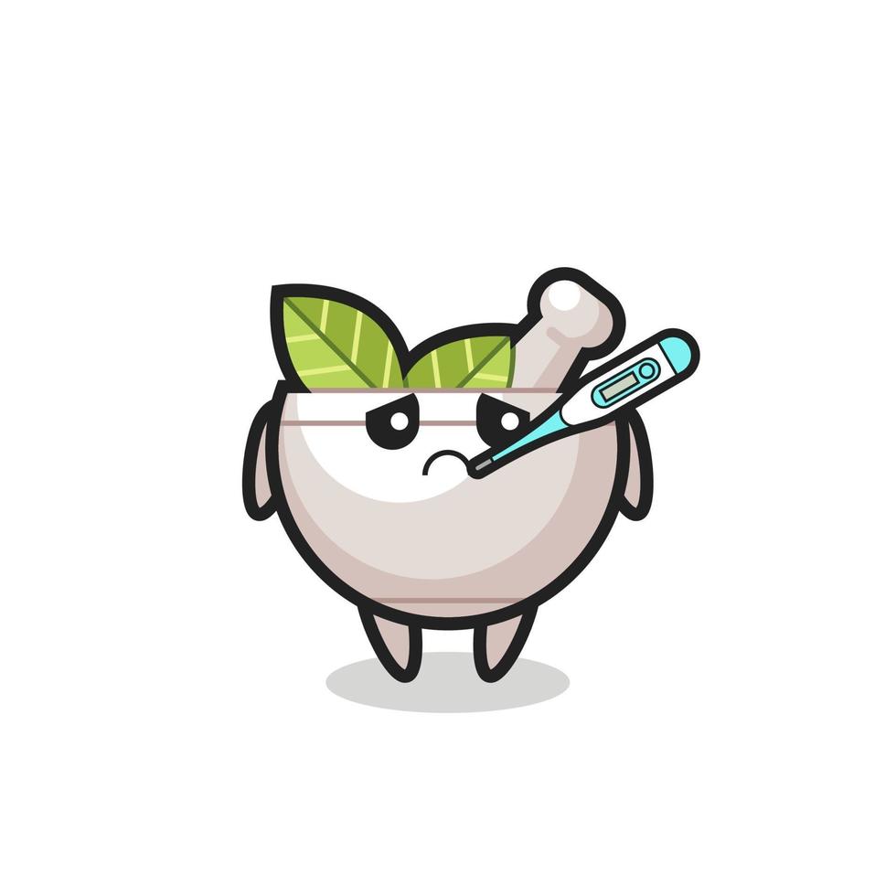 personaje de mascota de cuenco de hierbas con condición de fiebre vector