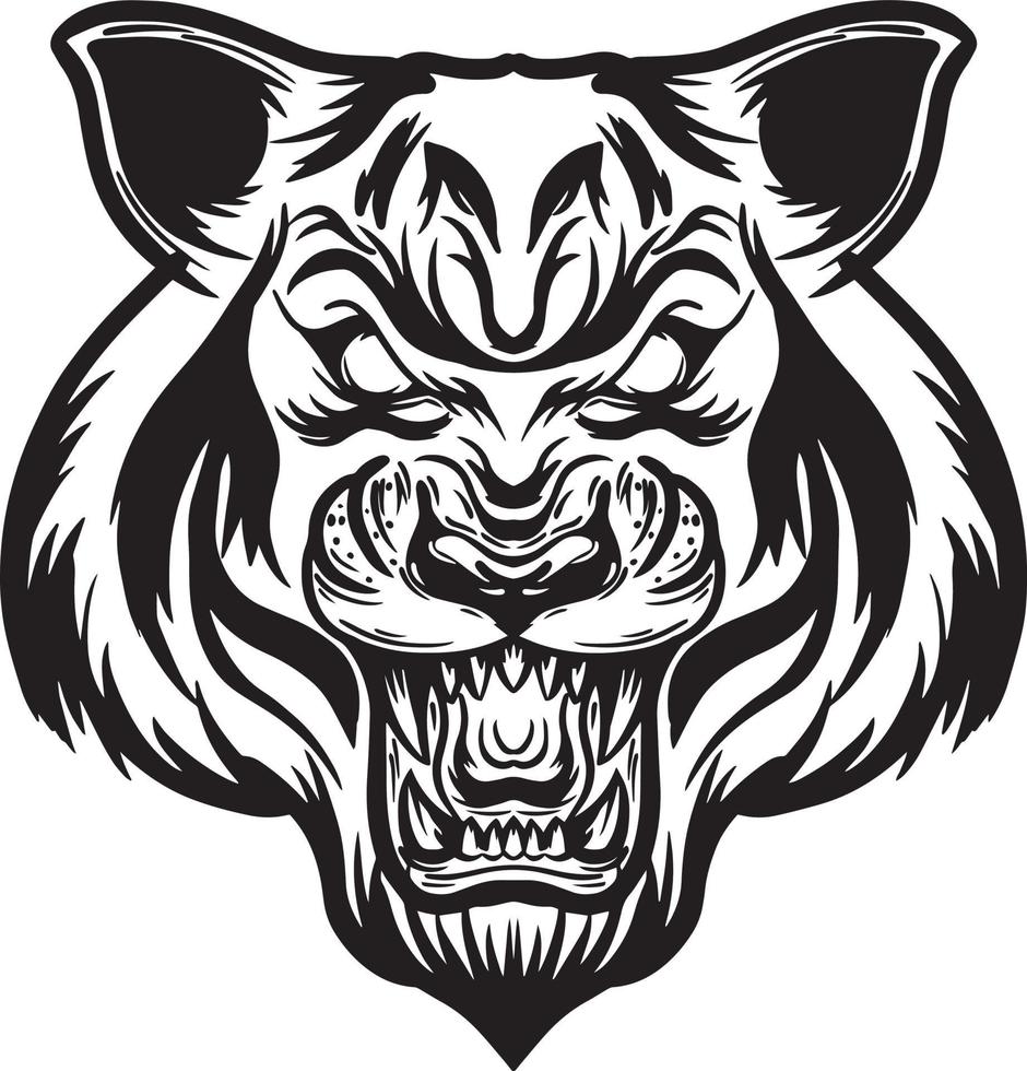 ilustración en blanco y negro de cabeza de tigre enojado vector