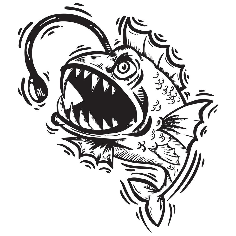 angler fish hand drawn illustration vector