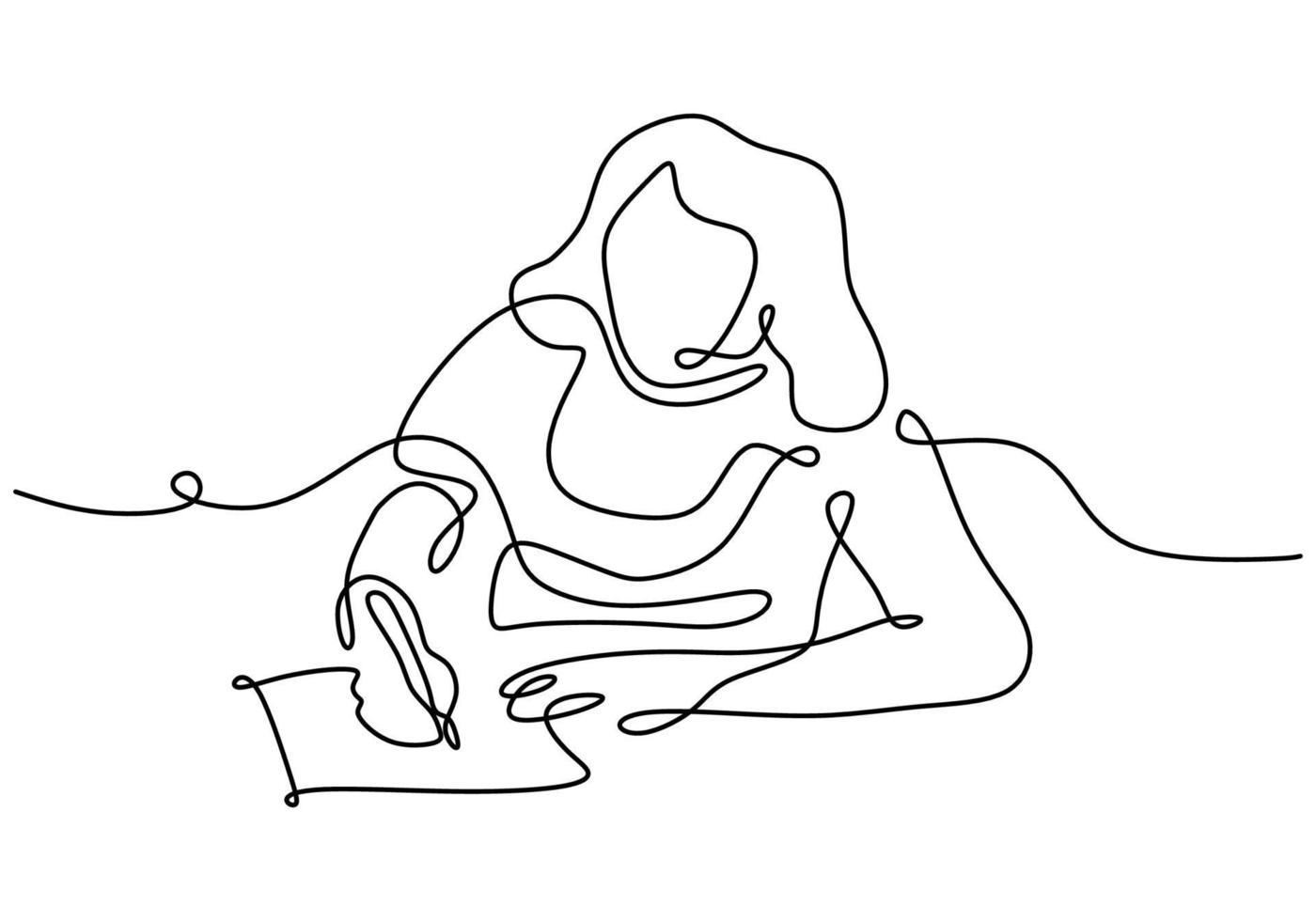 Continuous one line drawing of a young woman taking some notes vector