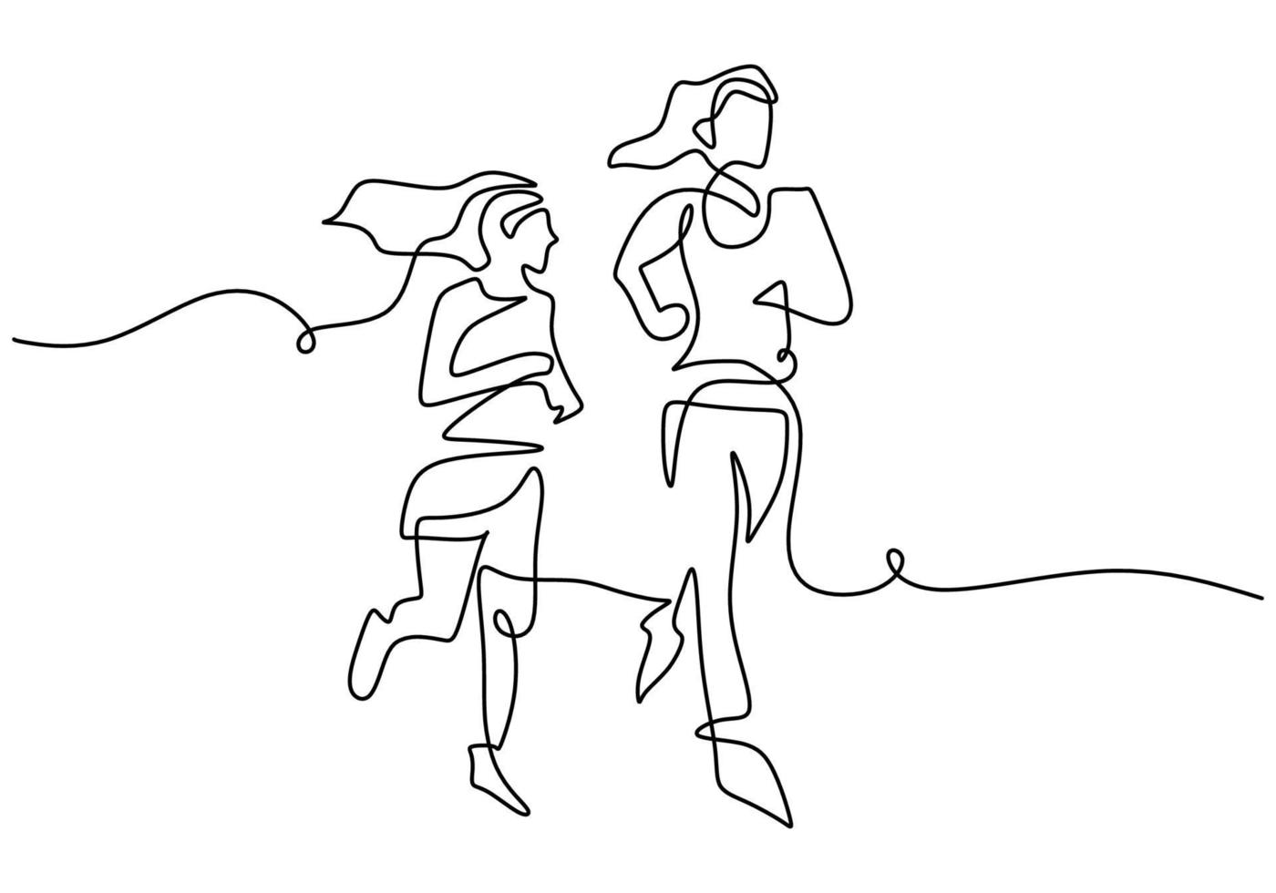 Continuous line drawing of young mother run vector