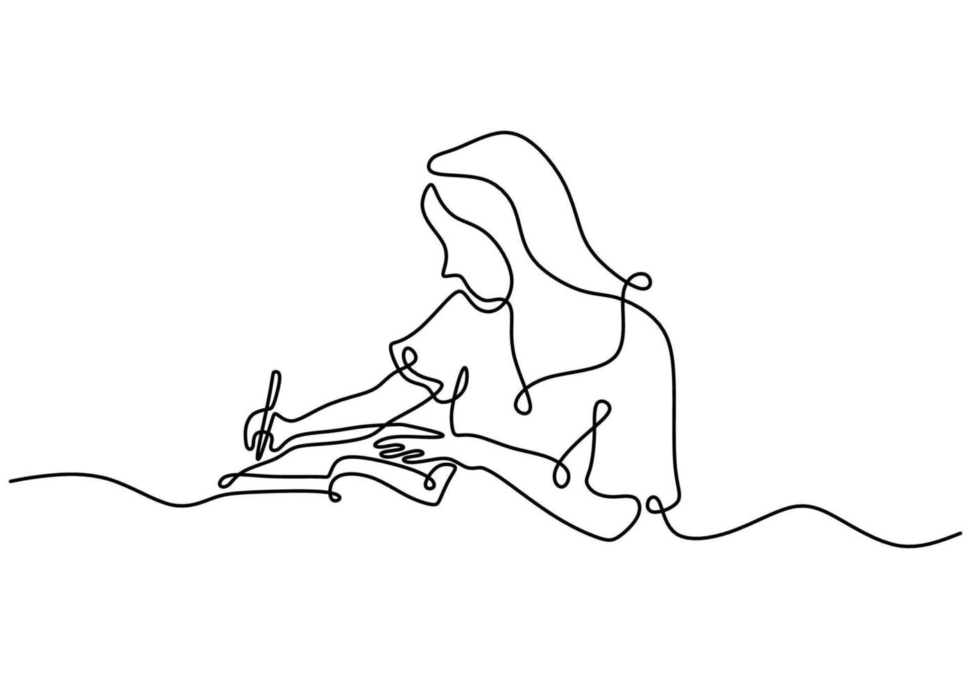 Continuous one line drawing of a young woman taking some notes vector