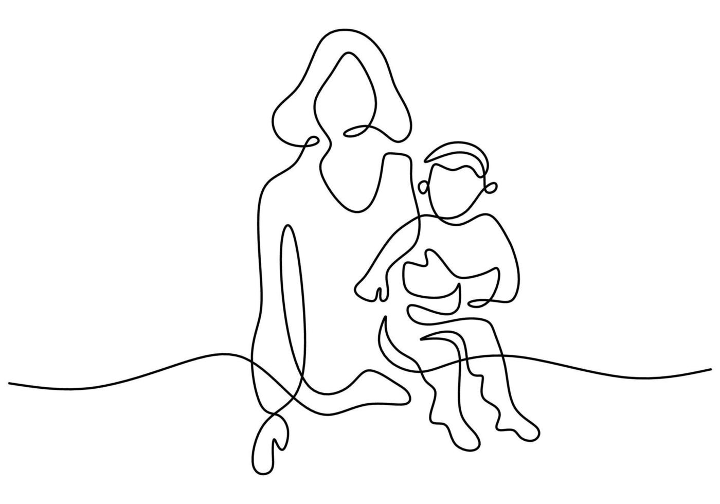 Continuous one line drawing of woman hold her baby vector