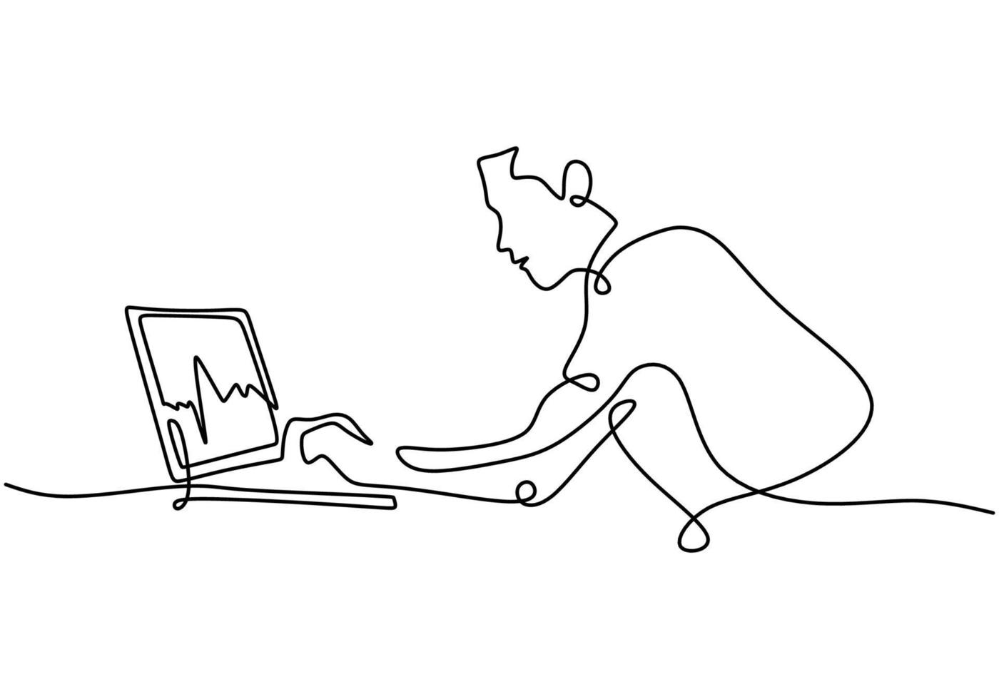 continuous line drawing of man sitting with laptop vector