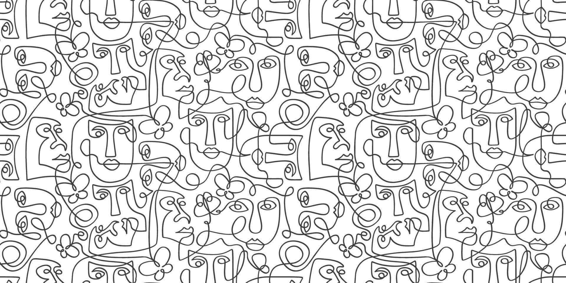 Seamless pattern of abstract face one line isolated vector